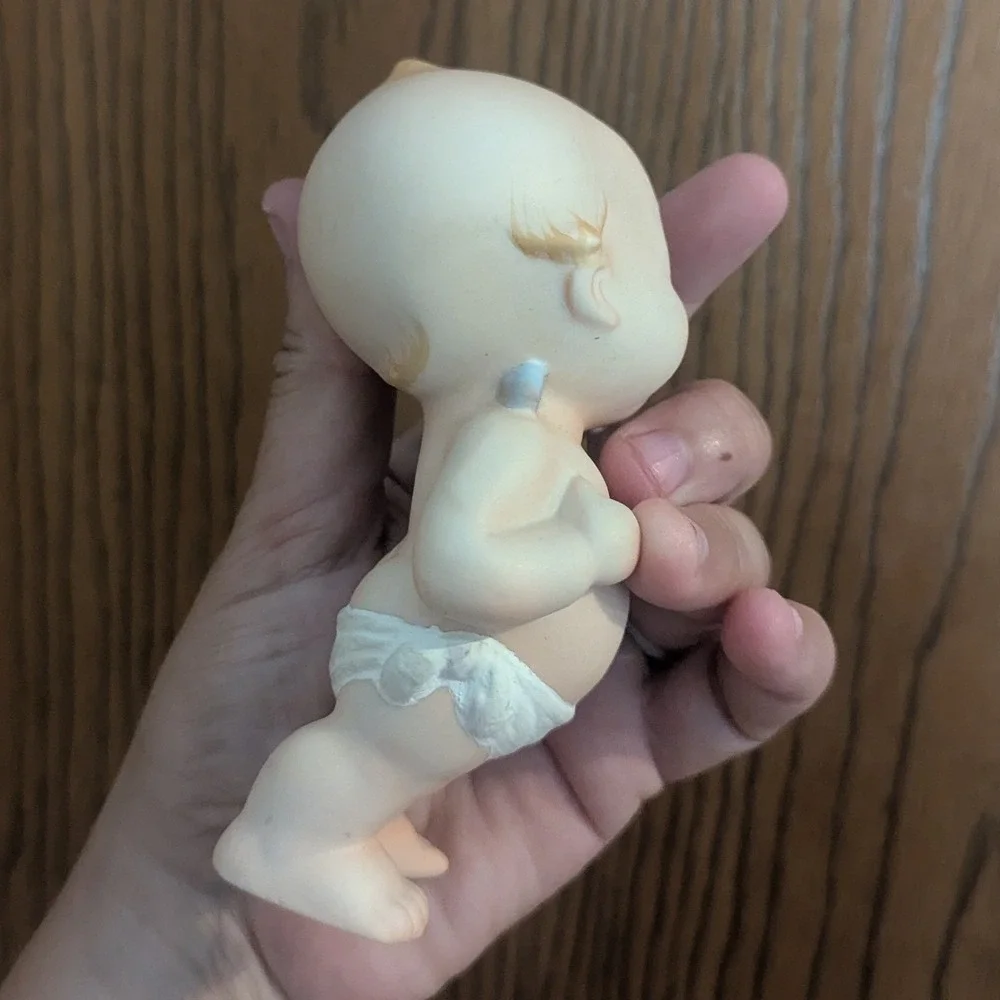Two Vintage Bisque Porcelain Lefton Kewpie Figurines Grumpy Pouting Disgruntled